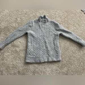 Aran Crafts Super Soft Merino Wool Light Gray Cable Knit Sweater Kids Medium